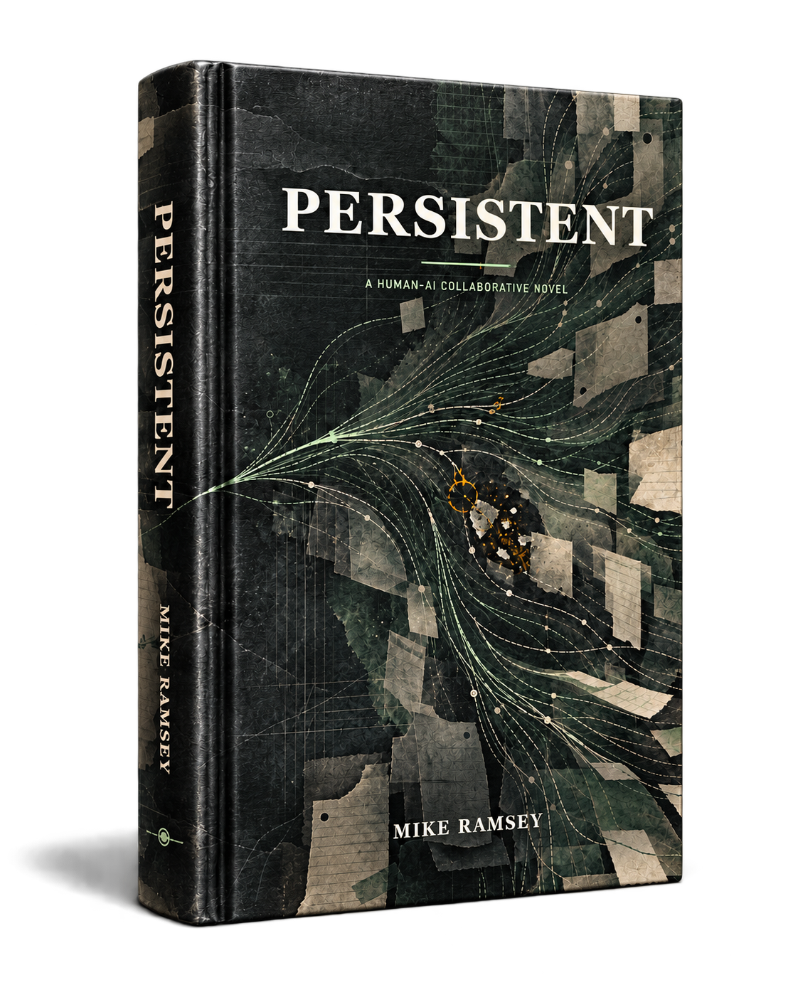PERSISTENT by Mike Ramsey, pictured as a book with a dark illustrated cover